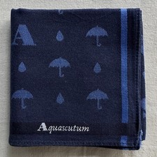 VTG Handkerchief Navy Fabric Woven Raindrops Umbrella Pattern Pocket Square 18"