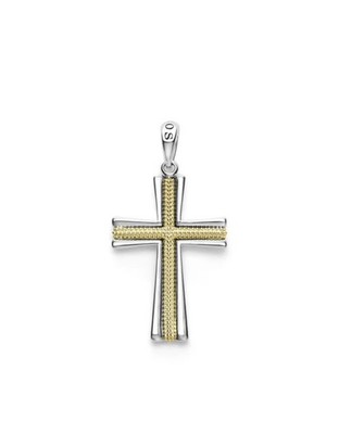 LAGOS Anthem Two-Tone Caviar Beaded Cross Amulet Pendant in 18K Gold / Silver