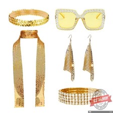 TZMFHD 70s Accessories for Women, Abba Accessories, 6 Pcs 70s 80s Disco Golden A