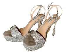 Steve Madden LASHED-R Silver Rhinestone Platform Sandals - Size 9.5
