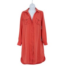 Suzi Chin Guava Coral Shirt Dress Dress Tabbed Long Sleeves New Size 4