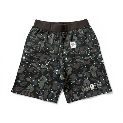 BAPE A Bathing Ape Black Camo Sweat Shorts Blue Speckle Logo 2XL