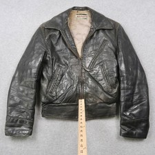 Vintage 50s Windward Montgomery Ward Steerhide Leather Biker Jacket Black S