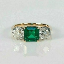 Art Deco Style Emerald Lab Created Diamond Th...