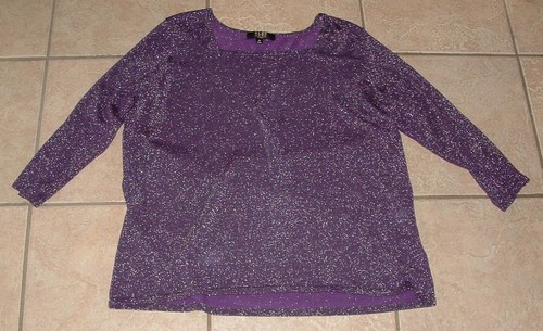Glitzernder lila Übergröße 2X dehnbarer leichter Seidenmischung Pullover ALEX MARIE