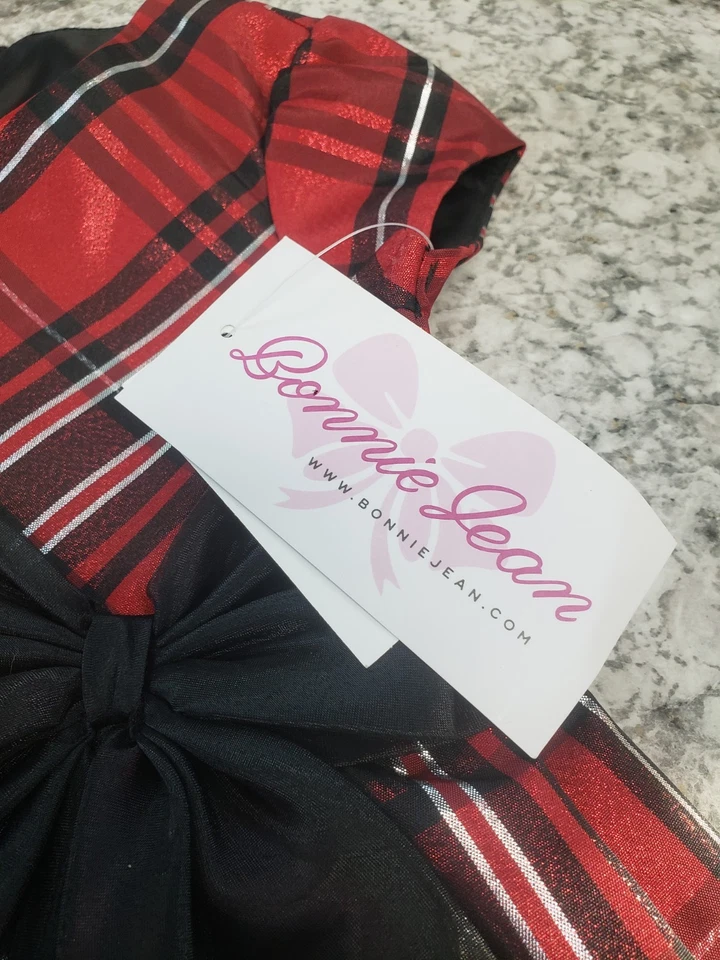 Vestido a cuadros para niñas 3/3T con lazo negro Macy's Bonnie Jean traje de vacaciones Foto 4 de 4
