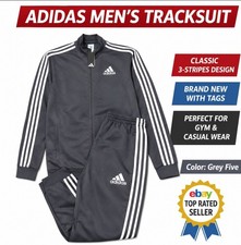 Adidas men Essentials 3-Stripes Track Suit - Grey Five Small 