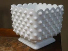 VINTAGE FENTON Hobnail  MILK GLASS Square FOOTED 4" Tall PLANTER Free Ship