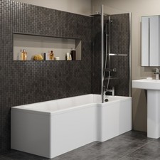 L Shaped Shower Bath Right Hand Bathtub 1700mm Screen & Rail Front Panel Acrylic