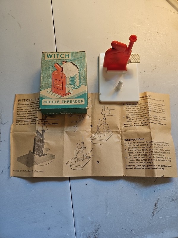 Witch Needle Threader made in Western Germany. Original box and instructions