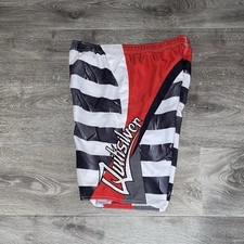 VTG Quiksilver Black and White Stripes Red Board Shorts S Surfwear Swimtrunk