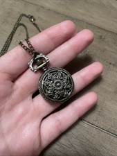 Ornate Quartz Pocket Watch Pendant Necklace Bronze Tone needs Battery