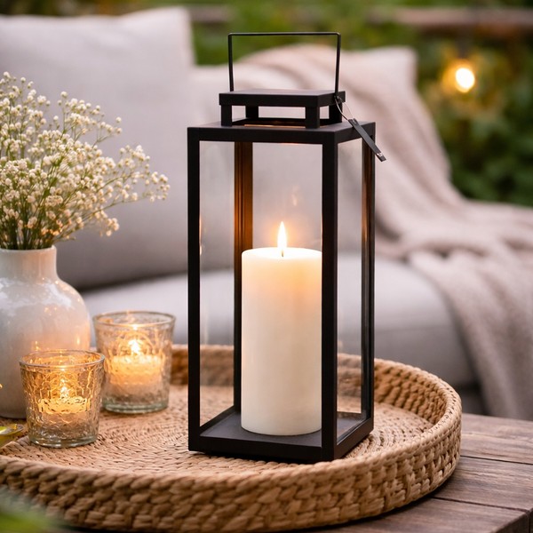 Deko Metalllaterne Laterne Schwarz Gartenlaterne Windlicht Metall Schwarz H40Cm-image