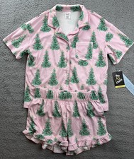 Art Class Girls Youth XXL 16/18 Holiday Short Sleeve Button Down Pajama Set