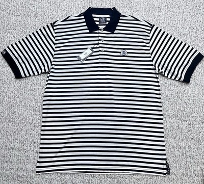 Mens AHEAD Feeder Stripe Polo Crumpin Fox Golf Polo Blue White Stripe M NWT Flaw