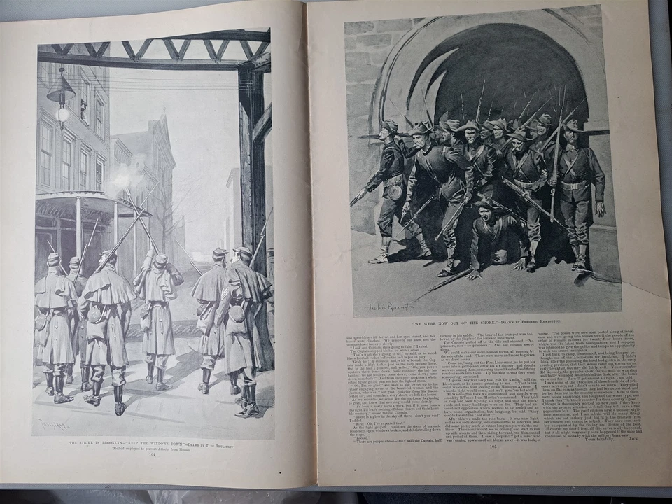 Harpers Weekly - February 2, 1895 Strike in Brooklyn, PANORAMA View - Image 3 of 4