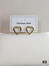 Stainless Steel Gold Tone Dainty Hollow Heart Stud Earrings