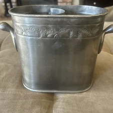 Vintage Pottery Barn Silver Ice Bucket Wine Cooler with Handles and Divider