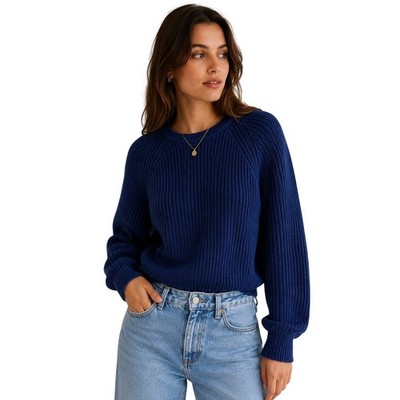 J.Crew Womens Navy Blue Shaker Stitch 100% Cotton Crewneck Sweater Size S