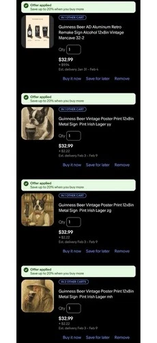 Special 4 Sign Listing Guinness Beer Vintage Poster Print 12x8in Metal Sign  P