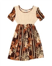 VINTAGE Womens A-Line Dress UK 12 Medium Brown Floral AL07