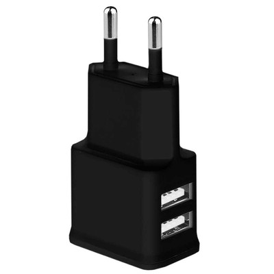 Doppel Stromkabel Stecker Ladekabel 2A Netzteil 2 USB Double Time Schwarz
