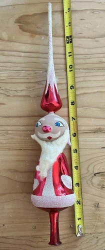 Vintage 14" De Carlini Italy Santa Tree Topper Finial Mercury Glass Hand Painted