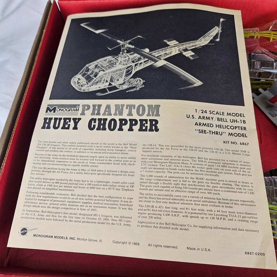 Monogram Phantom Huey Chopper US Army/Bell 1/24 Scale Plastic Model Kit - Image 3 of 4