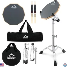 EASTROCK 12" Double-Sided Silent Rubber Drum Pad Set with Stand, Sticks & Bag