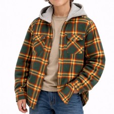 LL Bean Fleece Lined Plaid Flannel Hoodie Shirt Jacket Kids Large 14-16 Outdoor