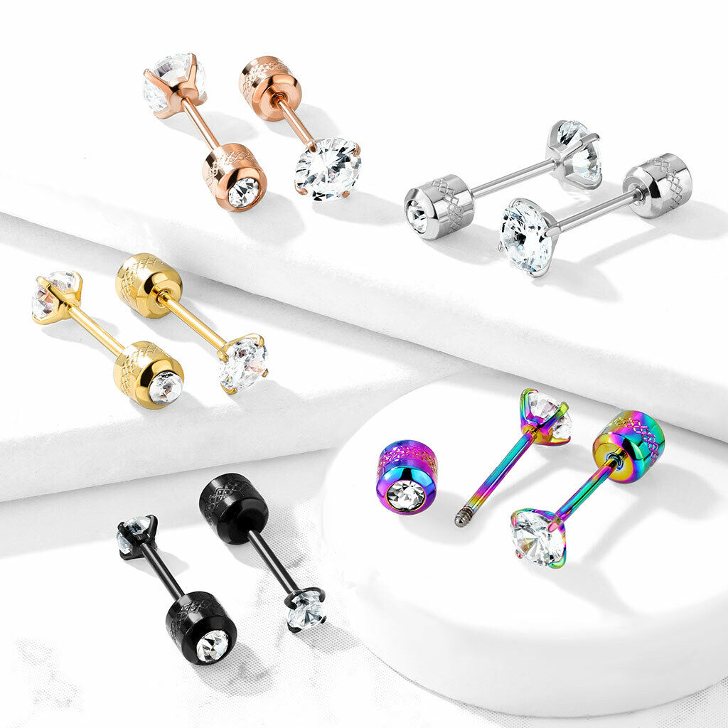 316L Surgical Steel Prong CZ Earrings with Screw On Back 316L Surgical Steel Prong CZ Earrings with Screw On Back