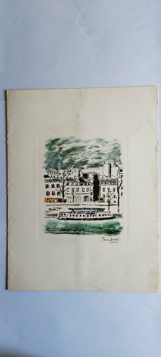 Lithographie Originale Signée Orfeo Tamburi - Paris Banlieue 1982 - Art Vintage