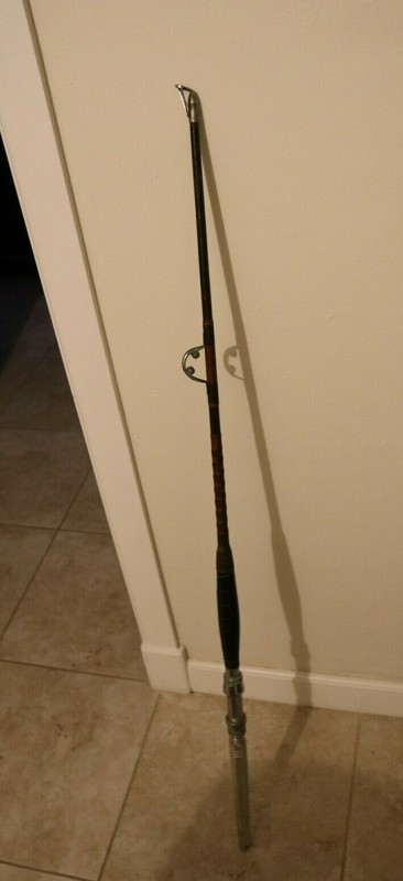 Vintage AFTCO - 2 Guides - Trolling Rod - Metal & Leather Handle 52" Tall - RARE
