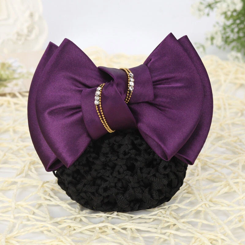 Women Hair Clip With Net Bun Cover Bow Barrette Snood Hairnet Hair Accessories * - Image 3 of 4