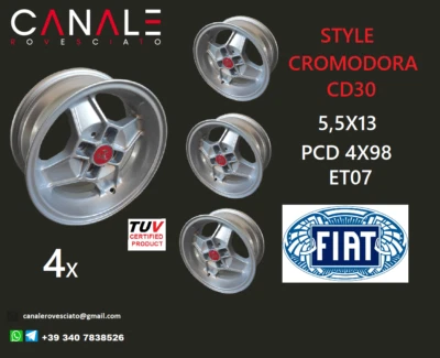 4 Cerchi in lega 13 pollici Fiat 4x98 canale rovesciato 124 125 127 128 3p rally - Bild 1 von 4