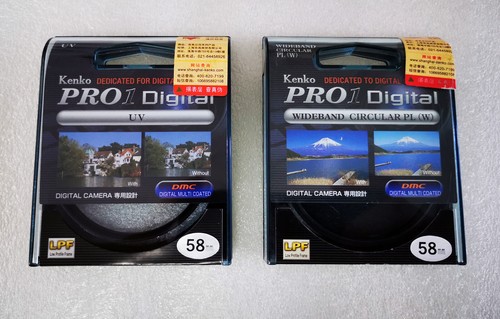 58mm Genuine Kenko Filters: Pro1 Digital Wideband Circular PL (W) + Pro1D DMC UV