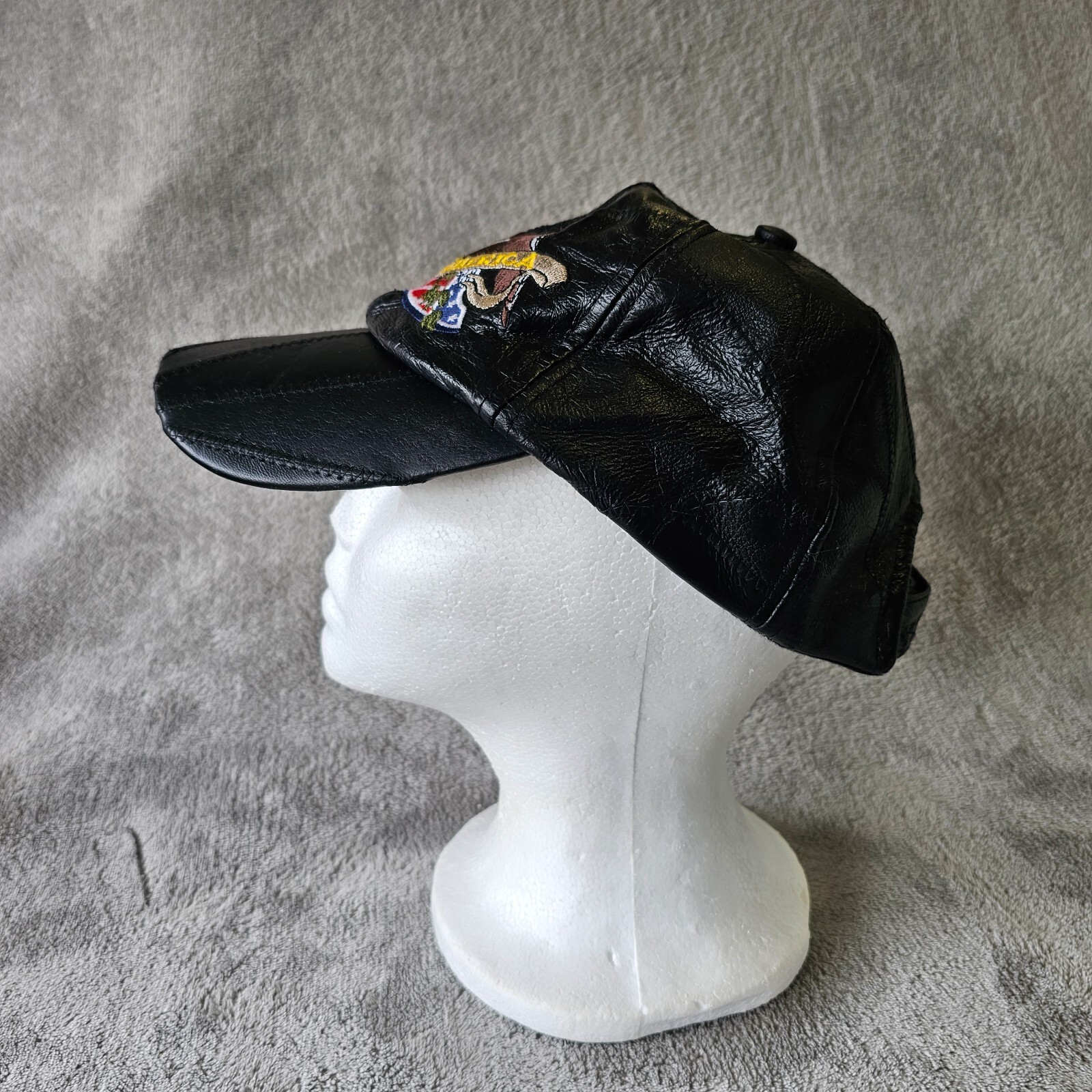 Leather hat patriotic patchwork embordered Black … - image 6