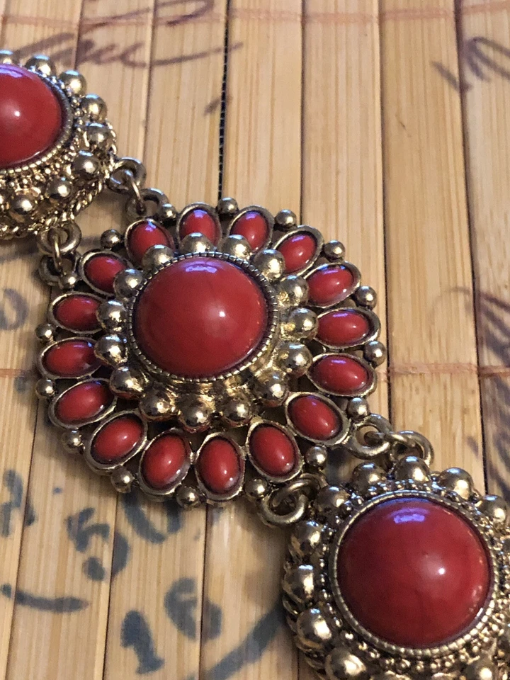 PULSERA FOREVER 21 FUSIA ROSA ROJO MUJER SEÑORA BONITA FLOR FLORAL DORADA F21 Foto 4 de 4