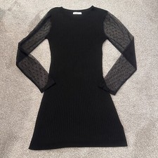 Society 212 Women’s Little Black Dress Casual Sheer Sleeves Stretchy Size M