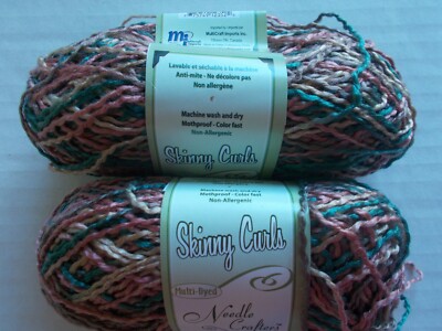 Needle Crafters Skinny Curls yarn, green/browns, lot of 2