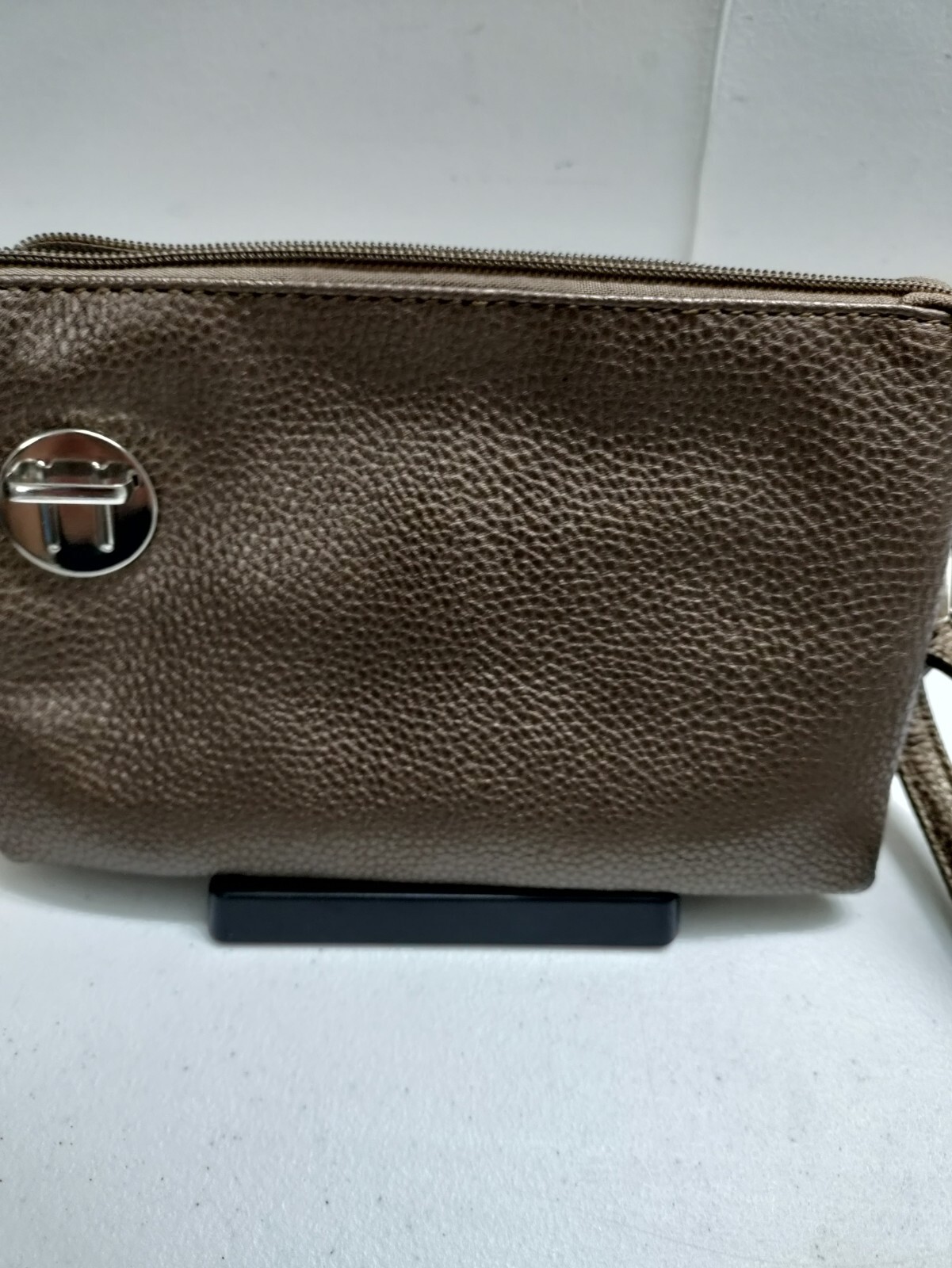 Soft Faux Leather Crossbody Bag in Brown & Gold with Zebra Lining 8x5.5 Inch-image