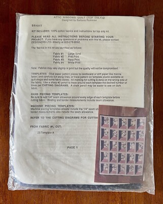 Attic Windows Quilt (TOP Only) Kit; Instructions & Fabric. NOS. Barbara Rummier.