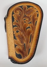 HAND CRAFTED TOOLED LEATHER SMALL GUN CASE RUG BROWN WESTERN FLORAL FLEECE LINED