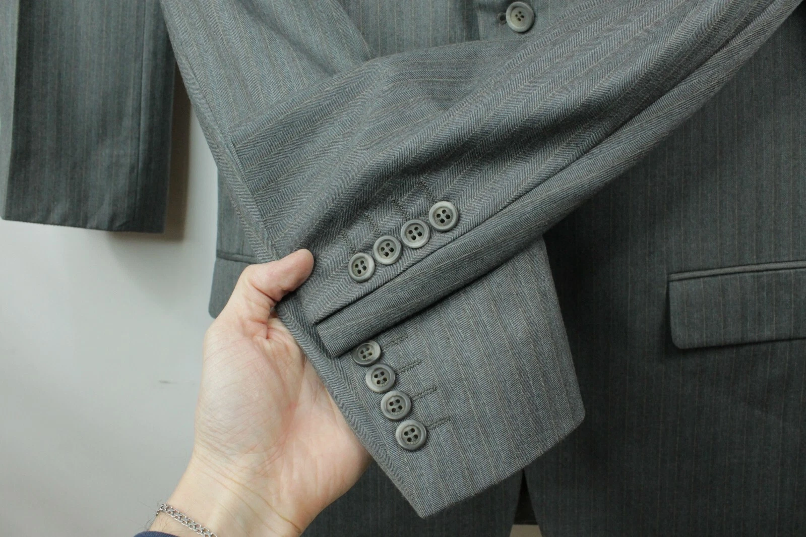 Versace Micro Spina di Pesce Grigio Lana Abito Formale Tuta Regular Fit Uomo 40 50R