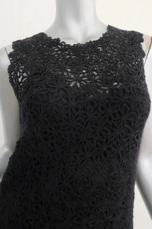 Oscar de la Renta Dress Black Sequined Crochet Lace Size Small Sleeveless LBD - Image 3 of 4