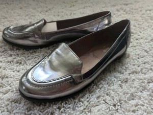 Kate Spade Leather Silver Metallic Loafers Flats Size 7.5 