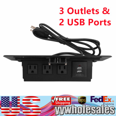 Desktop Pop Up Socket with 3 Outlets and 2 USB Ports Connection Box Rectangular