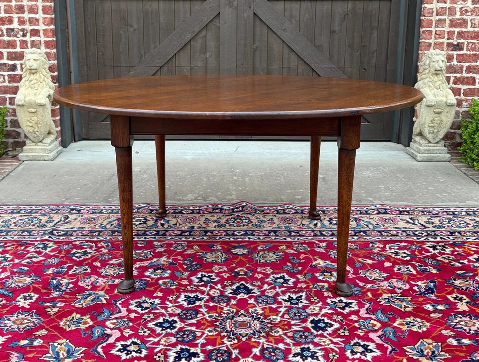 Antigua Mesa de Comedor REDONDA Inglesa Granja Almohadilla Pies Roble 60" Redonda c. Años 30-40 Foto 2 de 4