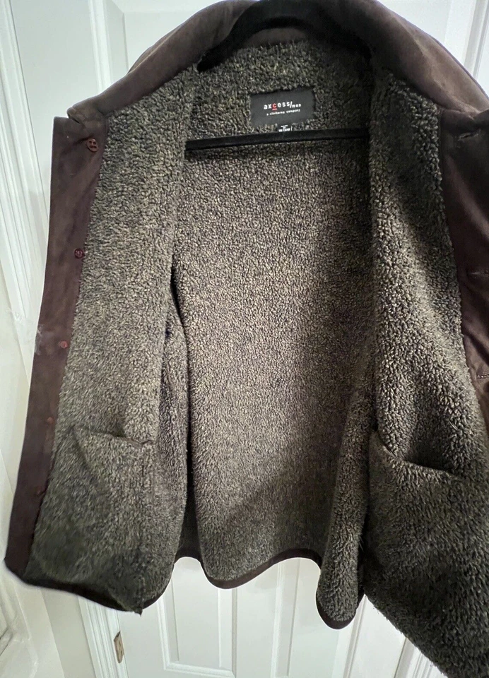 Usado en Excelente Condición Para Hombres L Suave Microgamuza Claiborne Chaqueta Abrigo Forrado de Vellón Marrón Invierno $149 Foto 3 de 4