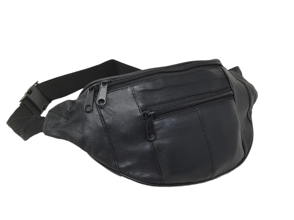 Genuine Black Leather Waist Bum Bag Money Belt Hip Pouch Holiday Travel Wallet - Image 3 of 4